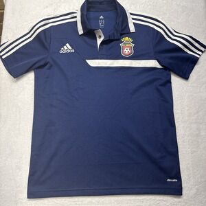 Adidas Climate Men Medium F.C. United Blue Short-Sleeve Polo Shirt Logo Stripes
